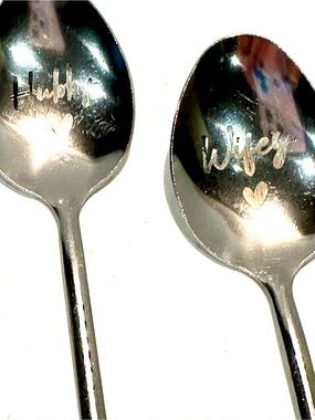 Hand-Stamped 'Wifey' and 'Hubby' Silver Spoons - Engraved Heart New set of 2